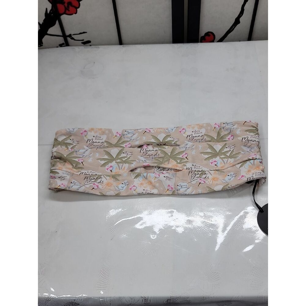 Moana Strapless Floral Bandeau Bikini Top in Beige & Pink Size Large